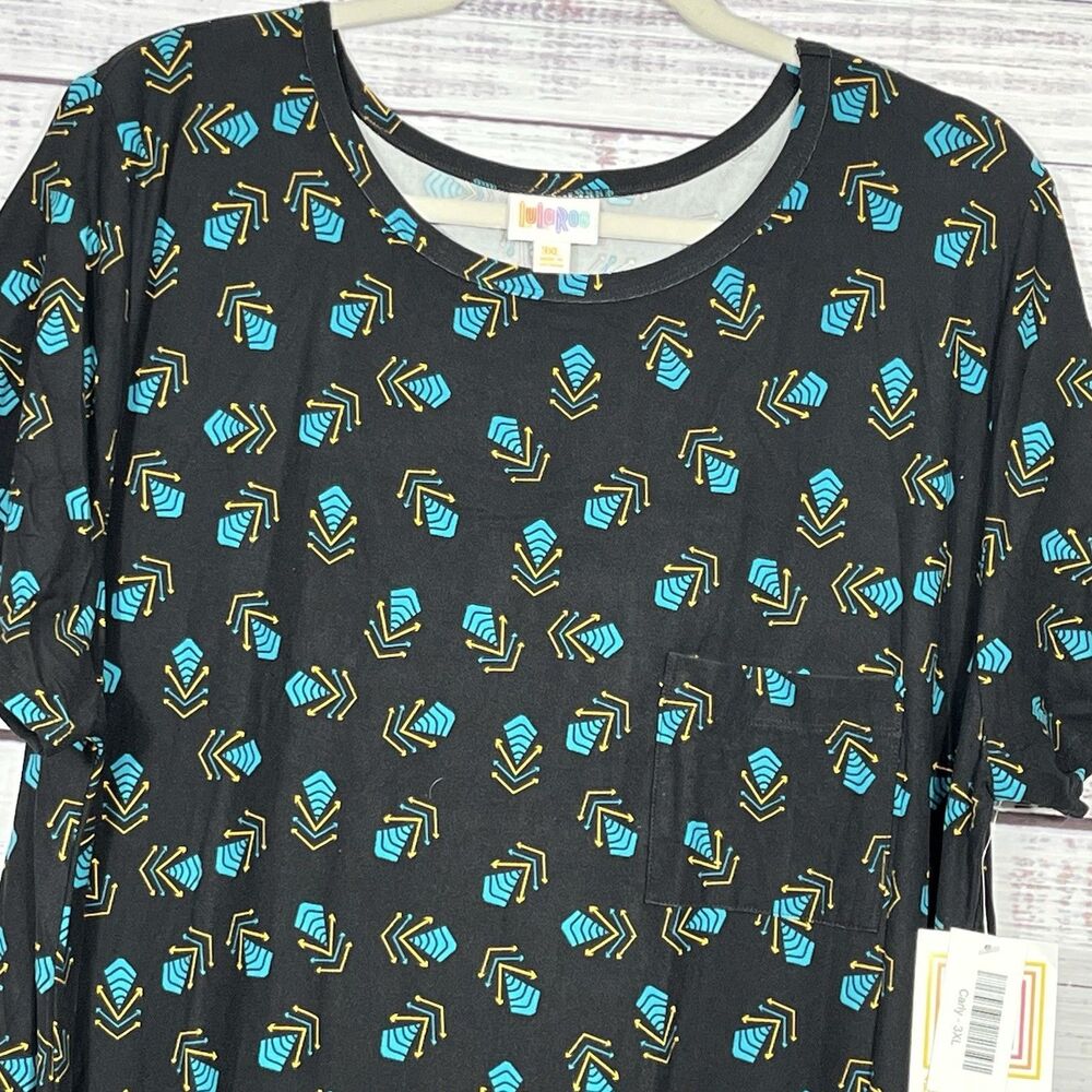 LuLaRoe Womens Dress Carly Swing 3XL Black Turquoise Geometric Hi-Low NWT